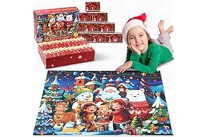 Motionchic Large Advent Calendar 2025 Christmas Floor Jigsaw Puzzles 40 x 27.5 Inch, 240 Pieces Floor Puzzles in 24 Boxes for Countdown Gift Santa Claus Jigsaw Puzzle for Xmas Calendar Family Game