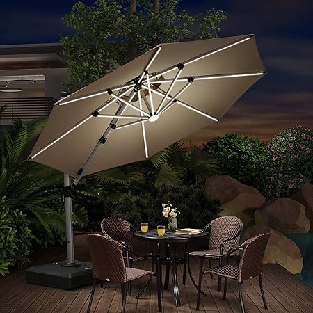 Amazon Com Purple Leaf 10ft Solar Powered Led Patio Umbrella Outdoor Round Umbrella Large Cantilever Umbrella With Led Lights Windproof Offset Umbrella Heavy Duty Sun Umbrella For Garden Deck Pool Patio Beige