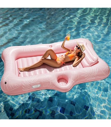 Flotador inflable para piscina de bronceado | Tumbona personal con almohada | Cama inflable para piscina de bronceado (azul) | Más de 13 años
