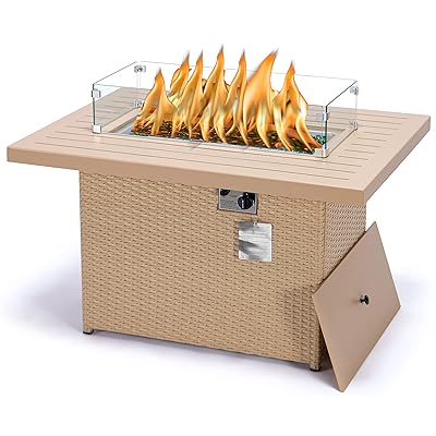 Propane Fire Pit Coffee Table / Propane Fire Pit Coffee Table - The fire pit table comes with lava rocks, a side table to hide the propane tank, and a protective cover.