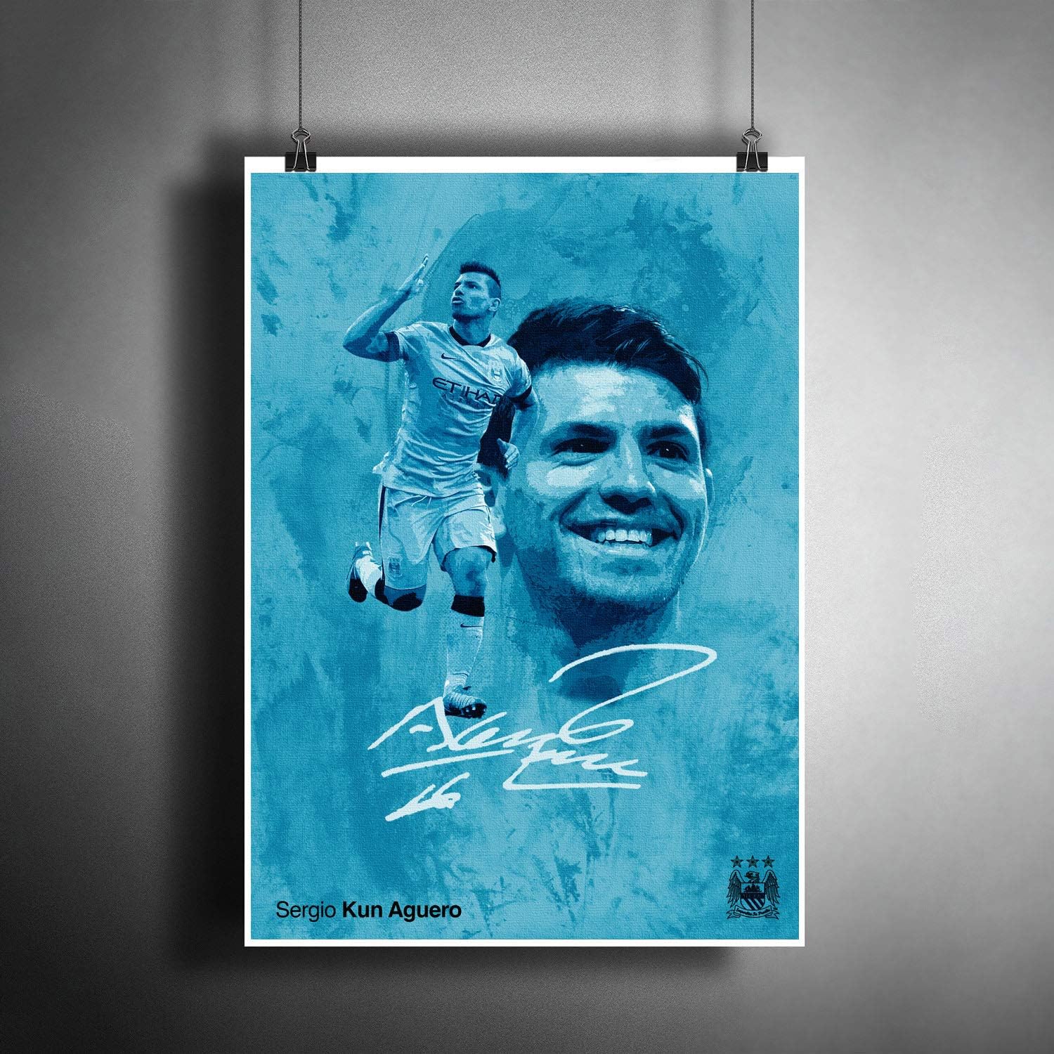 Amazon Com Sergio Kun Aguero Manchester City Fc Art Poster Photo Print Decor Fifa Soccer Football Fan Artwork A3 Size 297 420 Mm 11 7 16 5 Inches Posters Prints