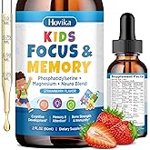 Kids Focus and Attention Supplements with Phosphatidylserine, L-Theanine, Omega-3 &amp; Magnesium Glycinate - Kids Brain Vitamins Liquid Drops - Supports Concentration, Memory, Sleep &amp; Mood, Strawberry