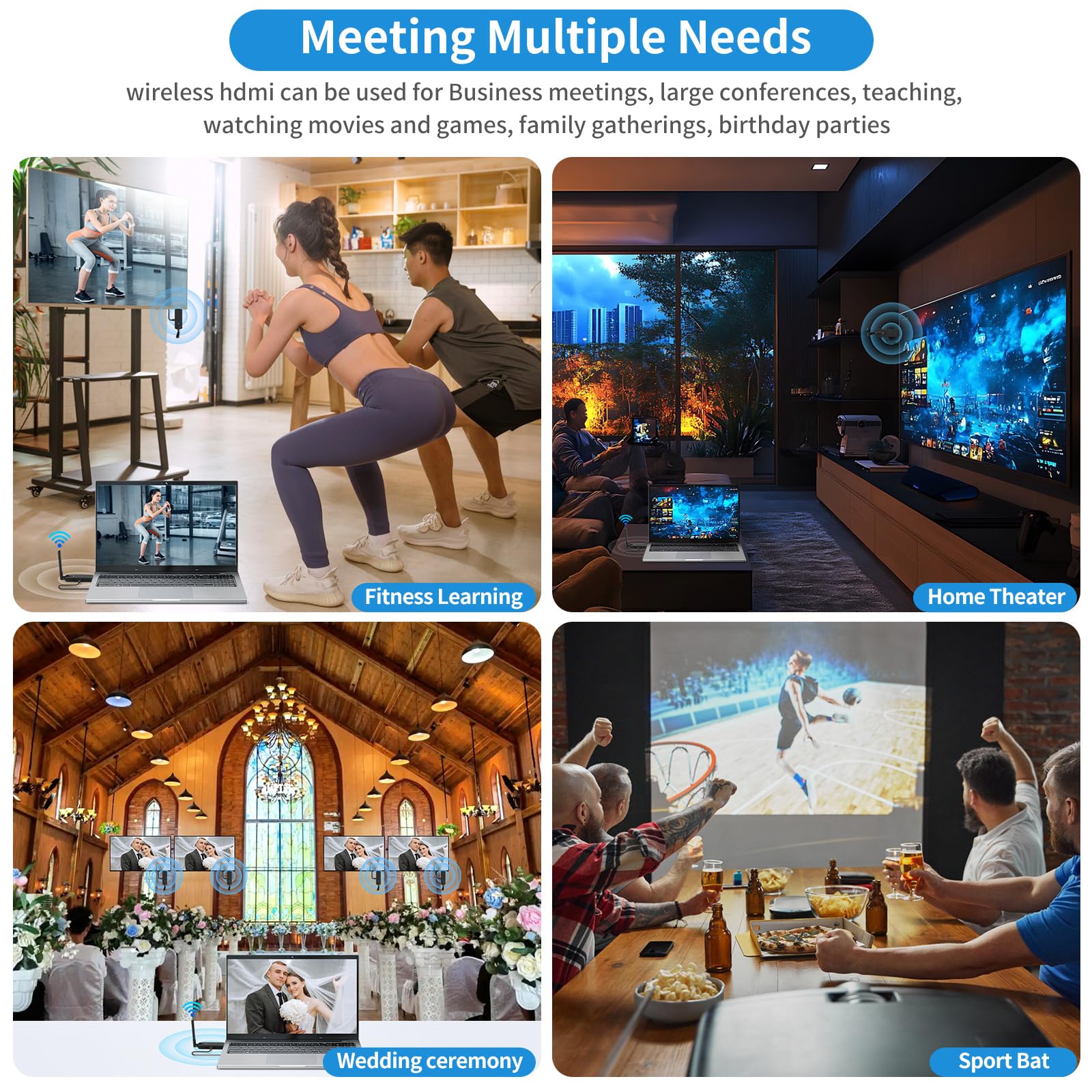 Wireless HDMI 4 Receiver and Transmitter USB-C Extender Kit,Plug & Play 165FT Portable 2.4G/5G Wirelessly Simultaneous Expansion for Multiple Screens from Laptop and Camera to TVs,Projectors