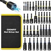 36PCS Magnetic Nut Driver Set, Metric and SAE Nut Driver Set for 1/4" Quick-Change Hex Shank, Impact Drill Driver Bit Set with Storage Bag