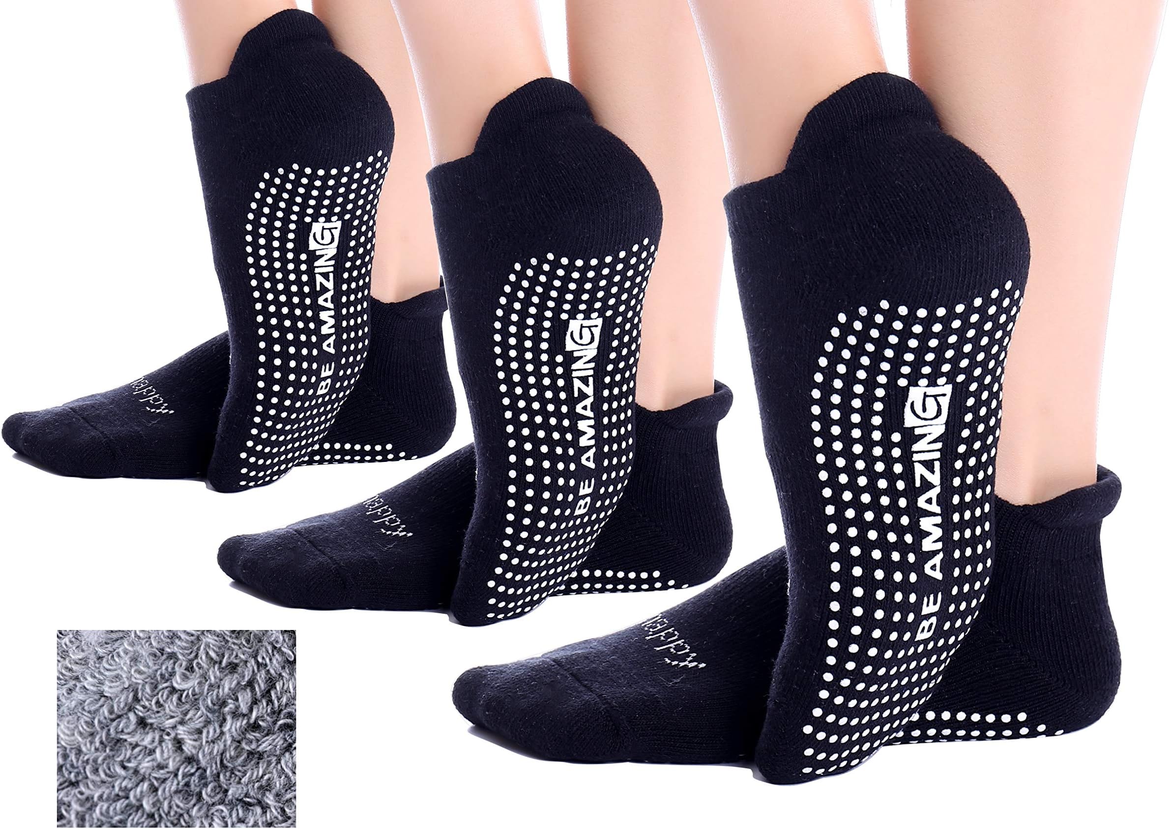 Non-Slip Socks Yoga Barre Pilates Hospital Maternity Sock w/Grips for Women Men 2-Pairs Black