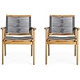 Christopher Knight Home Tracy Outdoor Acacia Wood Dining Chair with Rope Seating (Set of 2), Teak and Dark Gray