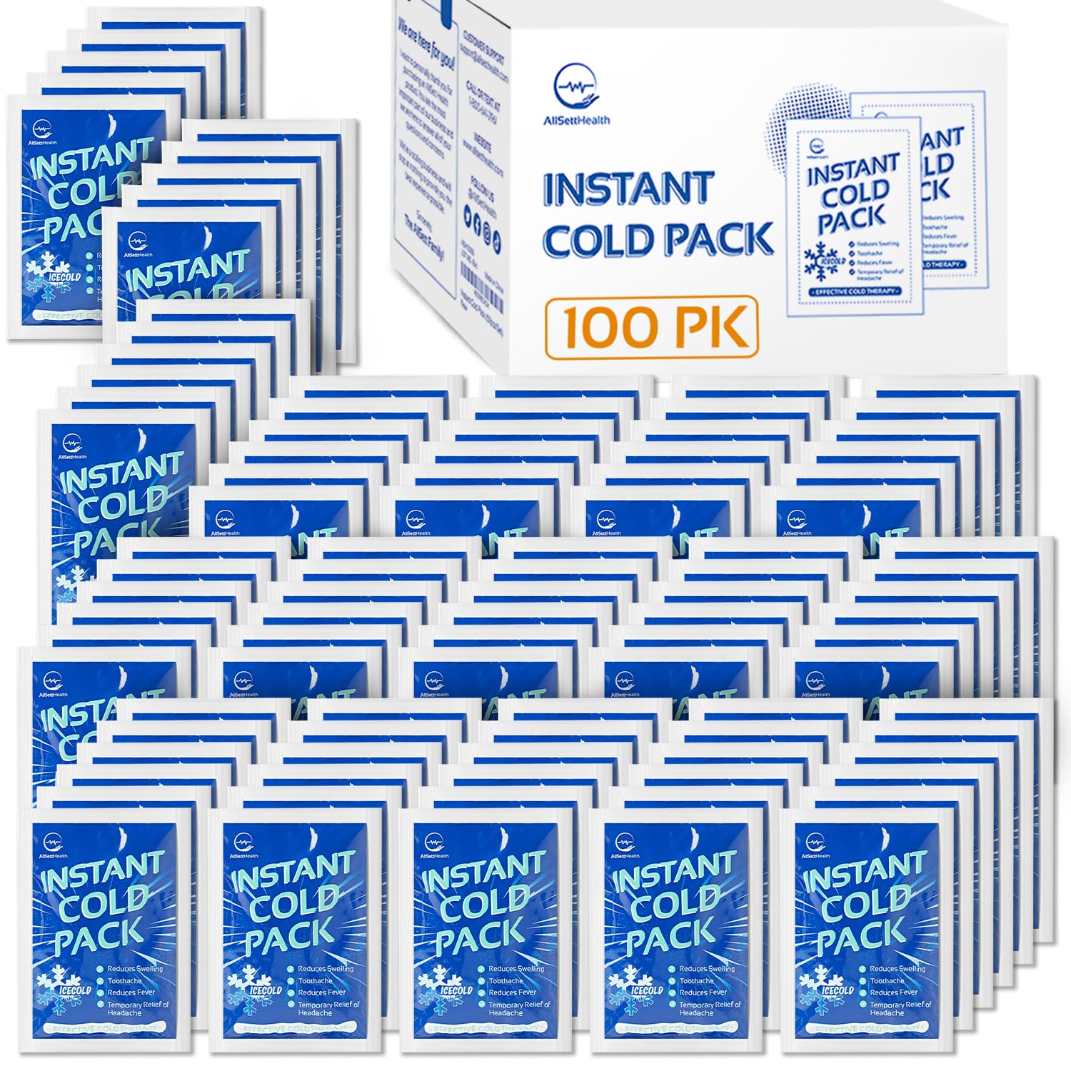 Photo 1 of 100 Pack Instant Cold Pack - Disposable Instant Ice Packs for Injuries Cold Compress Ice Pack for Pain Relief, Swelling 6 x 4.5 in