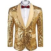COOFANDY Men's Sequin Blazer Sparkly Glitter Jacket Shiny Floral Suit Jacket Stylish Party Wedding Banquet Prom Tuxedo