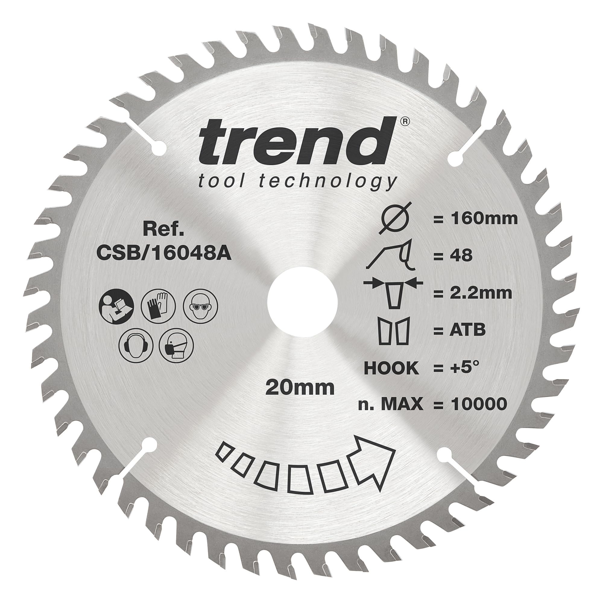 Trend Wood Circular Saw Blade, 160mm Diameter, 20mm Bore, 48 Teeth, 2.4mm Kerf, +5ยฐ Hook, TCT, Fine Finish, CSB/16048 โ image 1