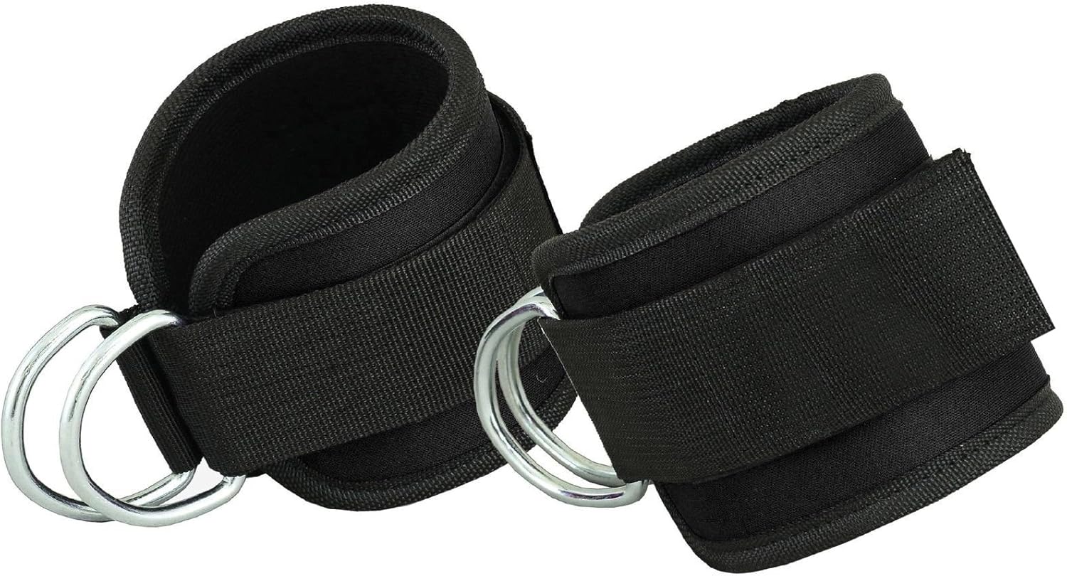 Workouty Stripe Ankle Cuffs Double with Dring Exercise Machine Attachments