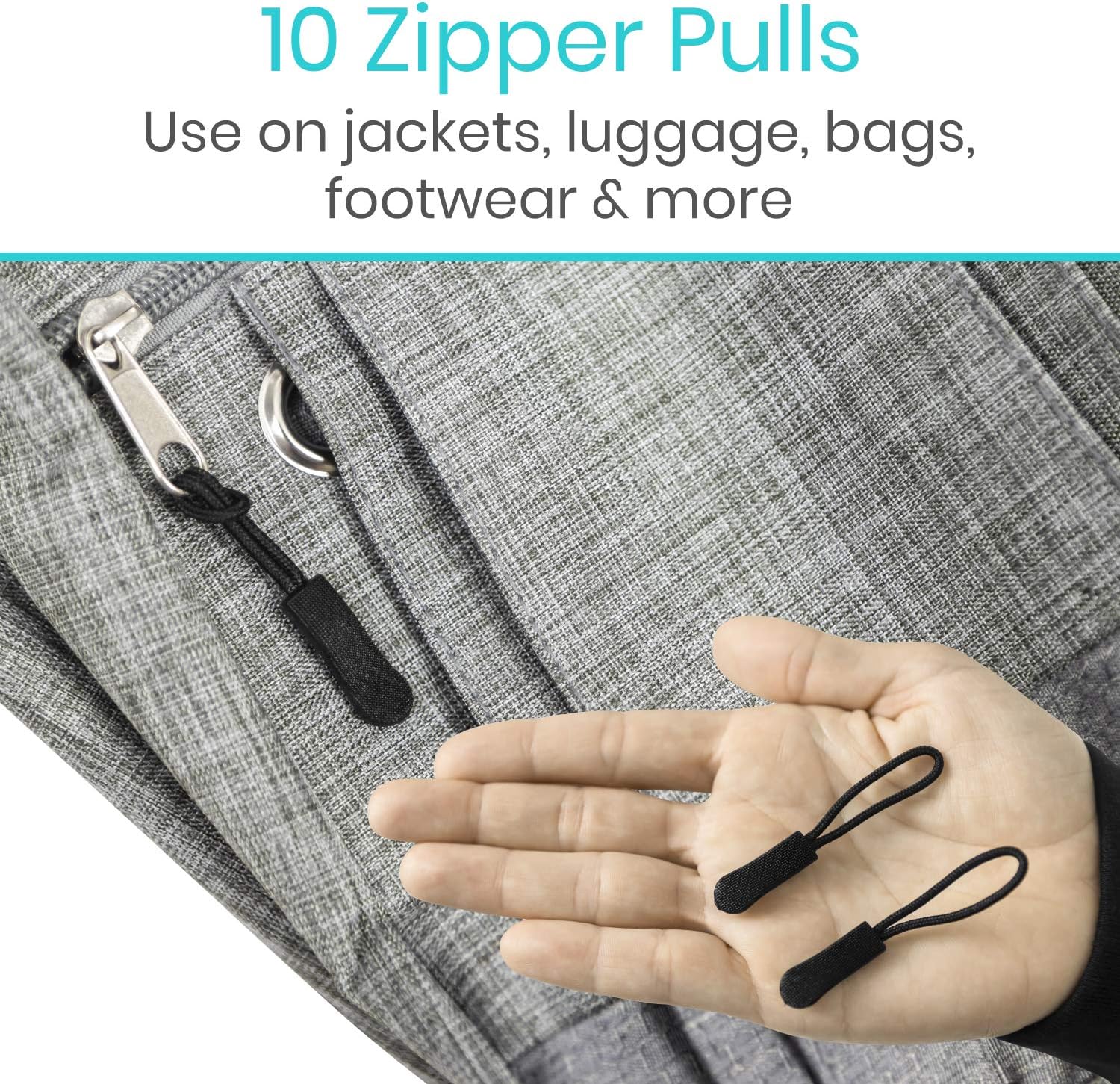 Vive Zipper Pulls (10 Pack) - Helper Grip Replacement Fix for Clothes, Shoes, Purse, Handbag, Luggage, Jacket, Backpack, Boot - Universal Easy Gripper Puller - Set of Plastic Repair Tabs Dexterity Aid