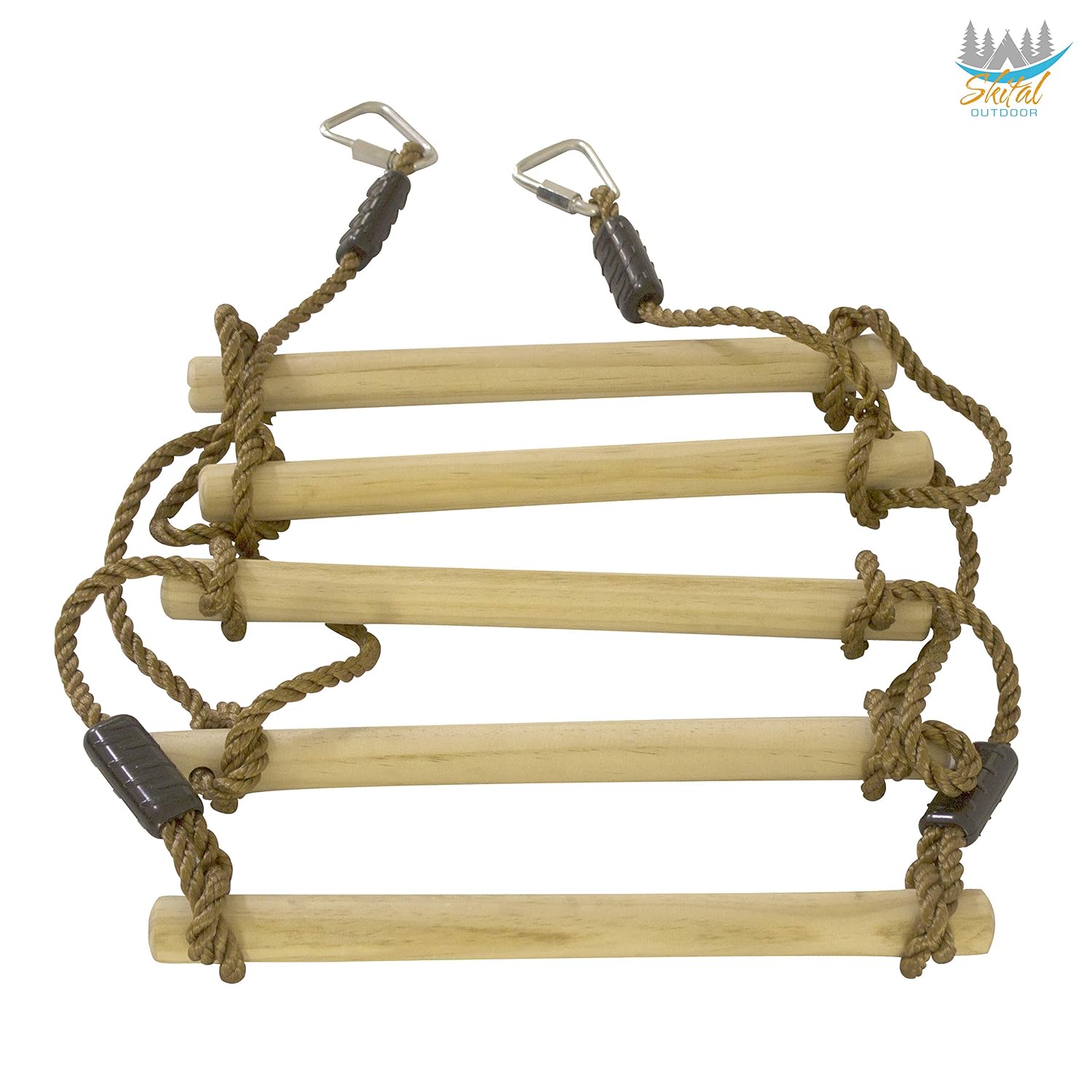Skital Ladder Rope- Hanging Obstacle Extension for Ninjaline Kit- Obstacle Course for Kids- Fits All Ninja Kit Zipline Outdoor Games and Sports Activities Rope, Wooden Color