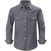 Spring&Gege Boys' Long Sleeve Chambray Shirt Western Cowboys Pearl Snap Button Down Shirts (5-14 Years)