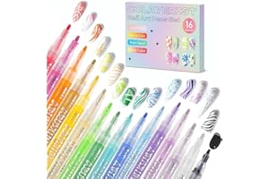 COLAYERIST Nail Art Pens, 16 Colors Acrylic Nail Paint Pens Kit Quick Drying, 3D Gel Nail Polish Pen Graffiti Dotting Drawing Painting Liner Manicure for Home and Salon DIY