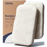 Vove Organic Konjac Exfoliating Body Sponges 2-Pack, Plant-Based | Full body shower sponges, gentle cleansing for all skin types, microplastic-free, biodegradable, certified organic