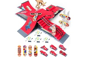 RNGODO Finger Skateboard Ramps Set, 6-in-1 Bigger Fingerboard Skatepark Skate Park Kit Training Props with 6 Finger Skateboard 6 Finger Deck & Display Holder Finger Skate Toys for Kids & Adults Gifts