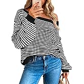 Zenlonr Womens Off The Shoulder Sweater 2025 Fall Winter Long Sleeve Striped Sweater Oversized Knitted Pullover Tops