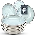 Stoneware Pasta Bowls Set of 8, Stylish Light Beige Blue Plates Ceramic, 7.7" Salad Bowl Set, Dishwasher and Microwave Safe Ceramic Bowl Plates, Salad Bowls, Large Soup Bowls…