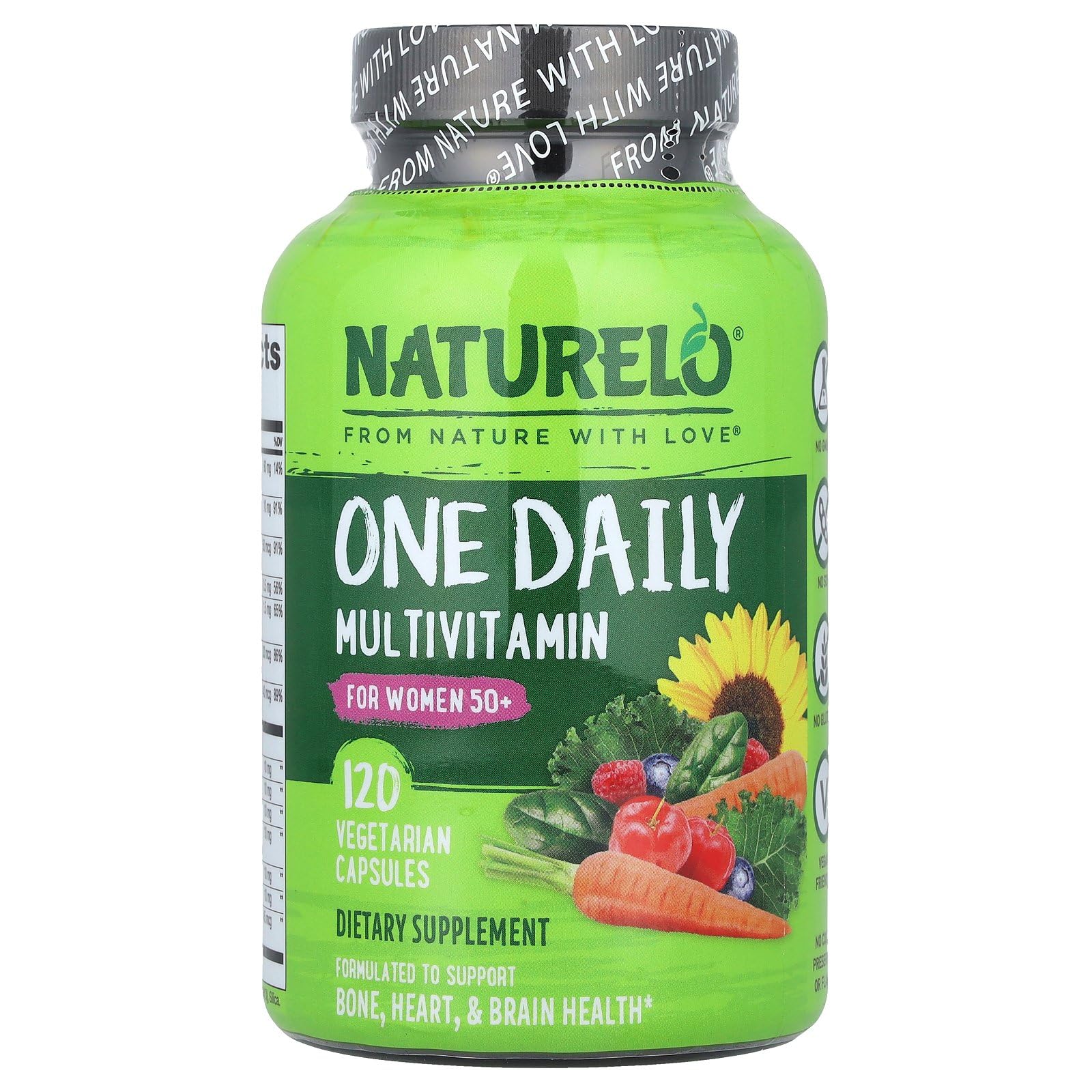 NATURELO One Daily Multivitamin for Women 50+ (Iron Free) - Menopause Support for Women Over 50 - Whole Food Supplement - Non-GMO - No Soy - 120 Capsules - 4 Month Supply Image