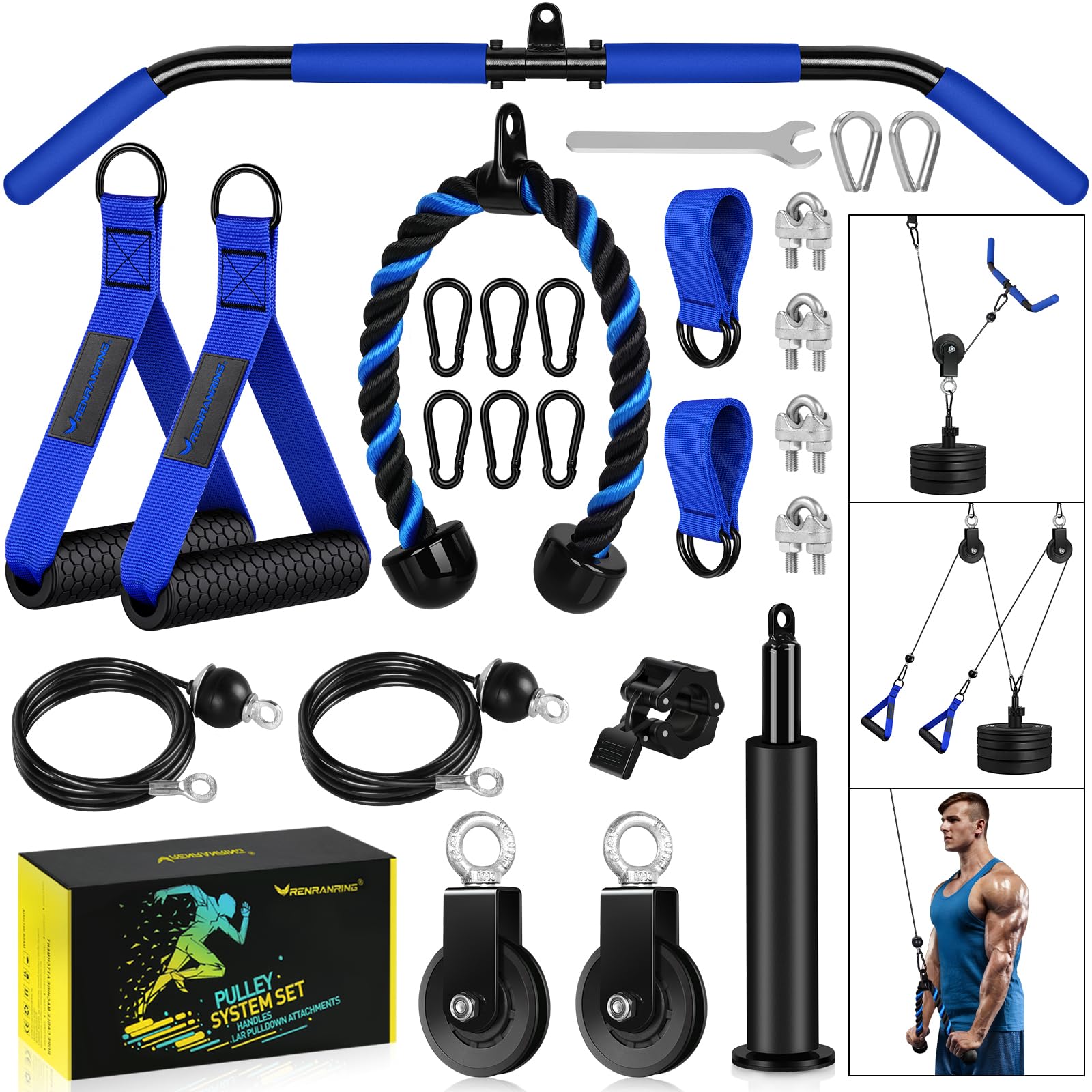 Photo 1 of RENRANRING Weight Cable Pulley System Gym, Upgraded Cable Pulley Attachments for Gym LAT Pull Down, Biceps Curl, Tricep, Arm Workouts - Weight Pulley System Home Gym Add On Equipment