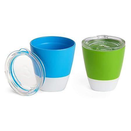 Munchkin Splash 2 Piece Toddler Cups with Training Lids, 7 oz -Green and Blue