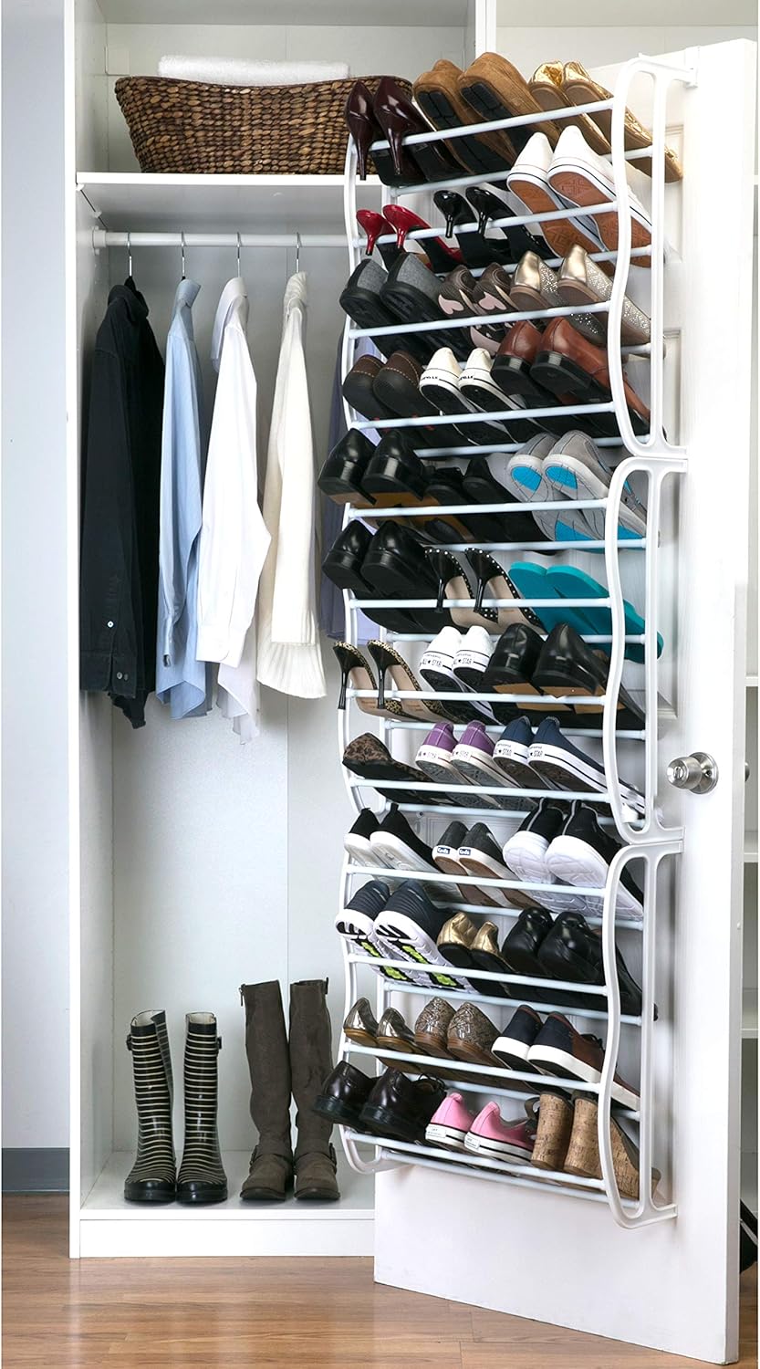 adjustable shoe rack for closet on Simplify 36 Pair Adjustable Over The Door Shoe Rack White Over The Door Shoe Organizers
