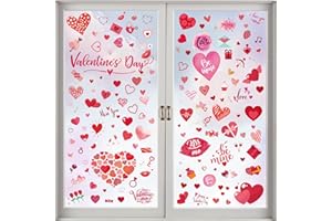 MMNHJHUT 9 Sheets Valentine's Day Window Clings,Double-Sided Glass Window Stickers Decor,Reusable Red Pink Love Heart Stickers Decals for Home Wedding Anniversary Party Store Glass Holiday Decoration