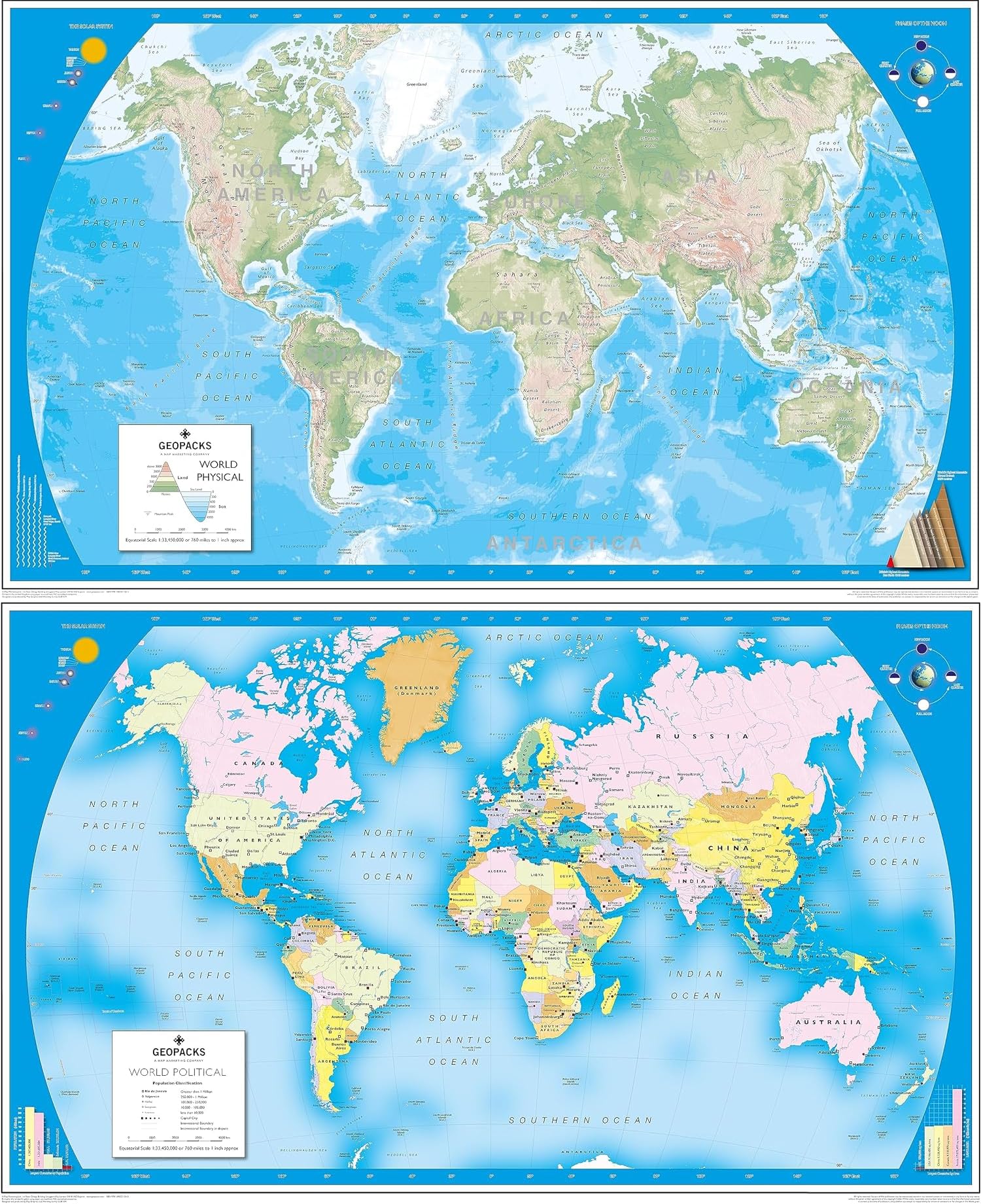 World Wall Map – Reversible Political & Physical Wall Map Poster, Laminated World Map with International Boundaries, Waterproof Wipe-Clean Surface, Perfect Traveler Gift For School 81 x 128cm