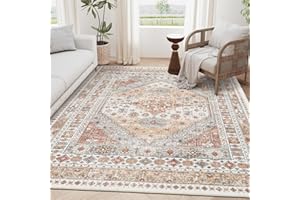 zesthome 5x7 Area Rugs - Ultra-Thin Washble Rug, Stain Resistant Anti Slip Backing Rugs for Living Room,Bedroom, Vintage Home Decor Area Rug (Orange,5'x7')