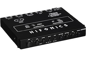 Hifonics HFEQ Multiple Source Signal Processor (Black) – 4-Band Equalizer, .5 Inch DIN, 2 Audio Inputs, 9 Volt Line-Driver, Master Volume Control, Subwoofer Control, Dual Amp Fader