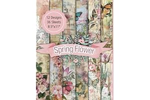 Spring Flowers Scrapbook Paper Craft Pad: 12 Nostalgic Designs, 36 Double-Sided Sheets Printed on 8.5"x11" Size Paper. Great 