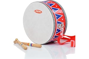 CRAFTEEM Wooden Kids Drum Set for Toddlers - Baby Musical Toy w/Wrist Bells, Drum Sticks & Fun Drum Instrument for Boys & Girls - Educational Christmas Birthday Gift.