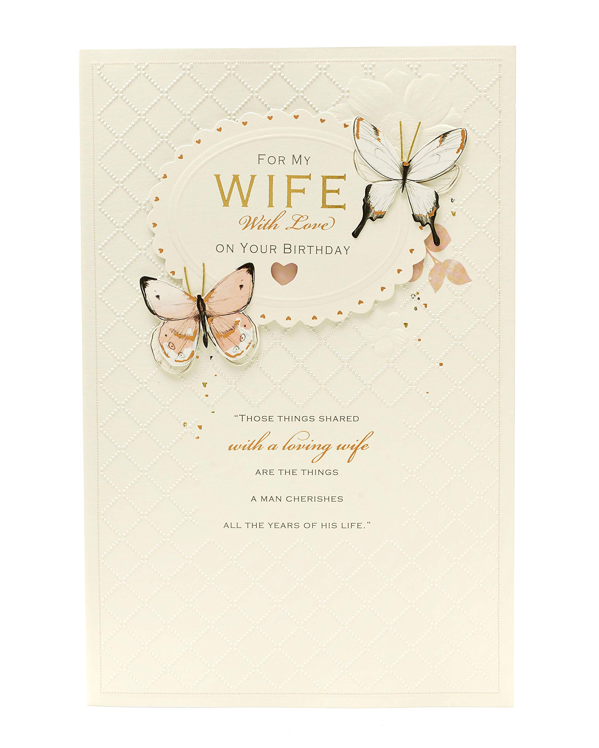 UK Greetings Birthday Card for Wife - Butterfly Design, 194mm x 295mm