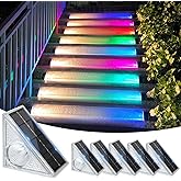 Ellasay Solar Step Lights for Outside 6 Pack,10 Color Modes Stair Lights Outdoor, Waterproof IP67 Solar Lights for Garden Sta