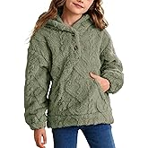 BesserBay Girls Winter Sherpa Fleece Fuzzy Hoodie Sweatshirt Button Down Casual Loose Outerwear Coat with Pockets 4-14 Years