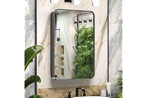 Keonjinn Black Medicine Cabinet 17 x 25 Inch, Heavy & Solid Bathroom Medicine Cabinet with Mirror, Stainless Steel Framed, Adjustable Shelves, Recessed or Wall Mount, Bathroom Mirror with Storage