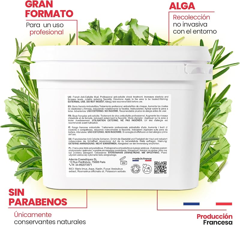 Lama de Algas Anticelulite: Combate a Celulite e a Flaccidez do Corpo. Efeito Firme e Resultados Visíveis. Tratamento Profissional de Choque SPA com Lama - Pronto a Usar - 6000 g 6 kg