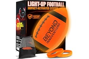 Beyond Innoventions Glow in The Dark Football - Light Up Football Gifts for Boys & Girls 8-15+ | Size NO 6 for Teens - Includes 2X Light Up Bands & Drawstring Bag - Glow Foot Ball Accessories
