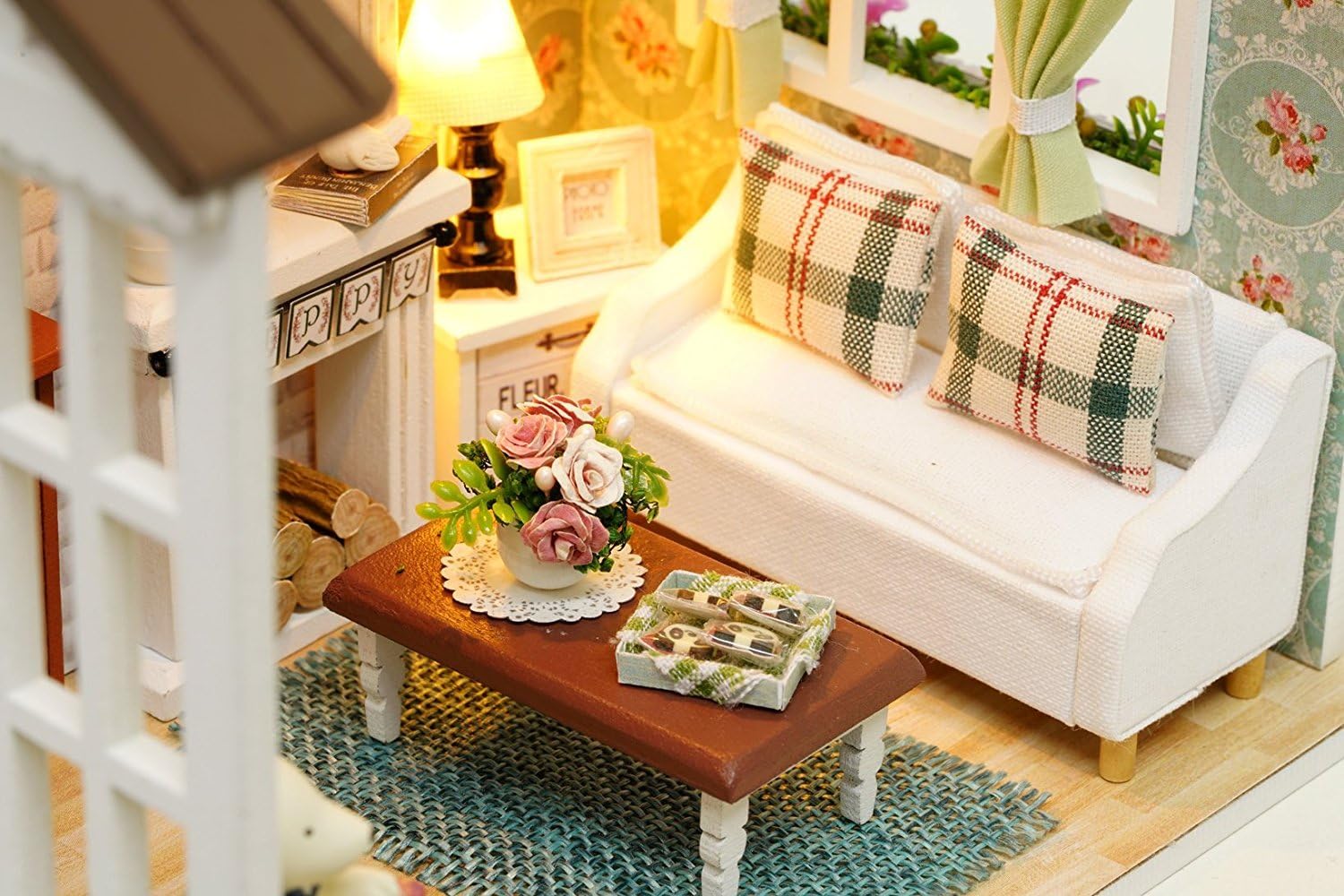 Architecture Model Building Kits with Furniture LED Music Box Miniature Wooden Dollhouse Happy Time Series 3D Puzzle Challenge - Image 5