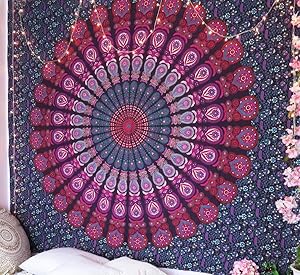RSG Venture Pink and Purple mandala tapestry Wall hanging College Dorm Tapestry Mandala peacock Tapestry Indian Hippie Tapestry Bohemian Bedspread Bedding Beach Tapestry decor by