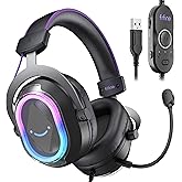 FIFINE Wired USB Gaming Headset: 7.1 Surround Sound - Vibrant Customizable RGB - Game/Chat Balance, Gamer Headphone with Noise Canceling Mic for PC, PS5/PS4, Laptop, Mac - AmpliGame H13BP
