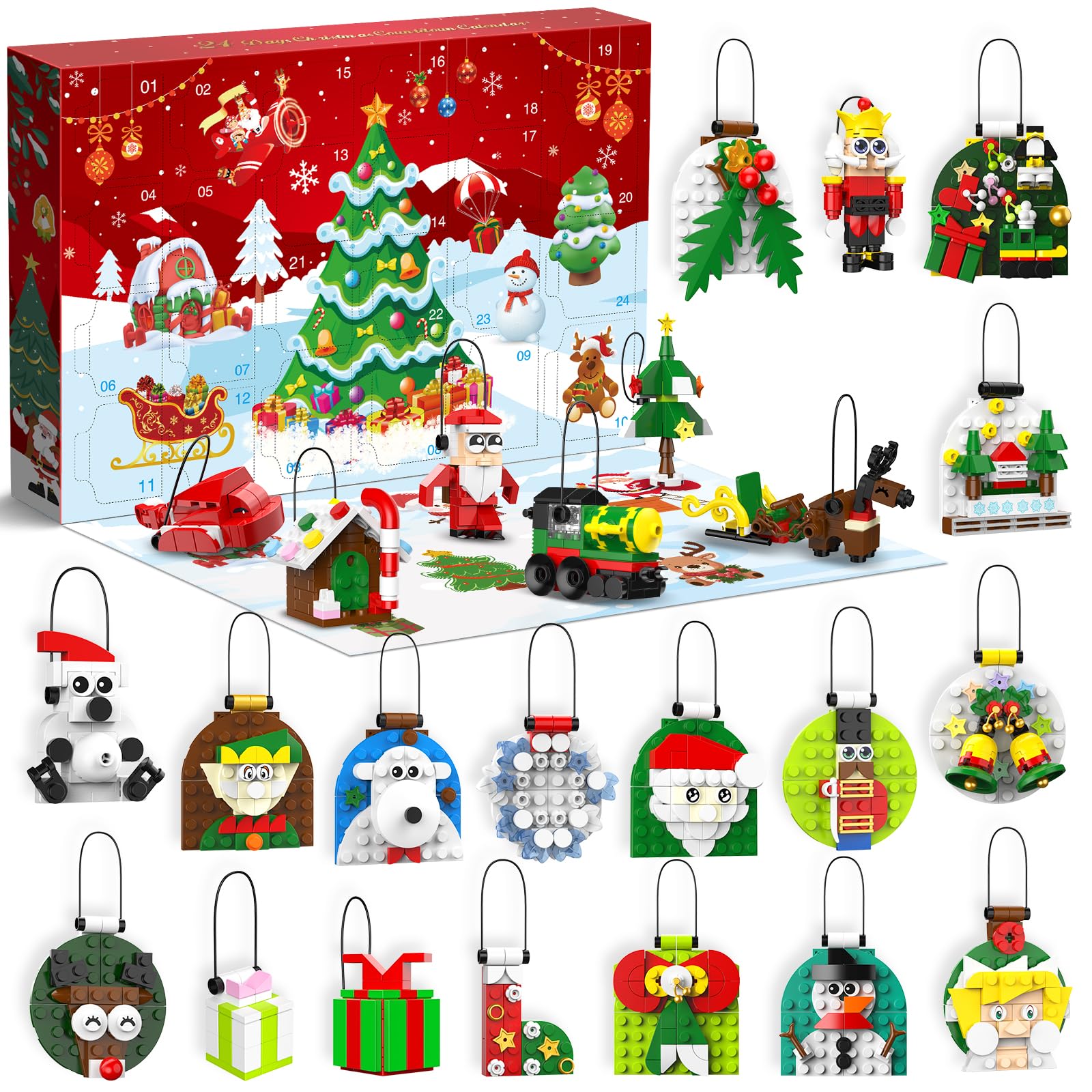 Photo 1 of Advent Calendar 2025 Christmas Ornaments Building Set, 24 Days Countdown Calendar Hanging Building Blocks, Ideal Christmas Tree Decor Kit for Xmas Gift & Stocking Stuffers for Kids Boys & Girls