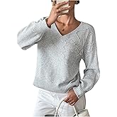 MakeMeChic Women's Winter Elegant 3D Floral Sweater V Neck Long Sleeve Oversized Knit Top