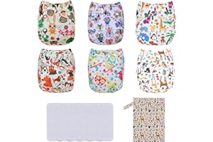 TDIAPERS Baby Cloth Diapers Washable Reusable One Size Adjustable for Baby 6 Pack with 6 Pcs Microfiber Inserts, 1 Wet Bag