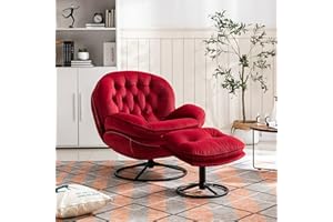 Homsof Velvet Swivel Accent Chair with Ottoman Set, Modern Chaise Lounge with Footstool, Comfy Armchair with Metal Legs