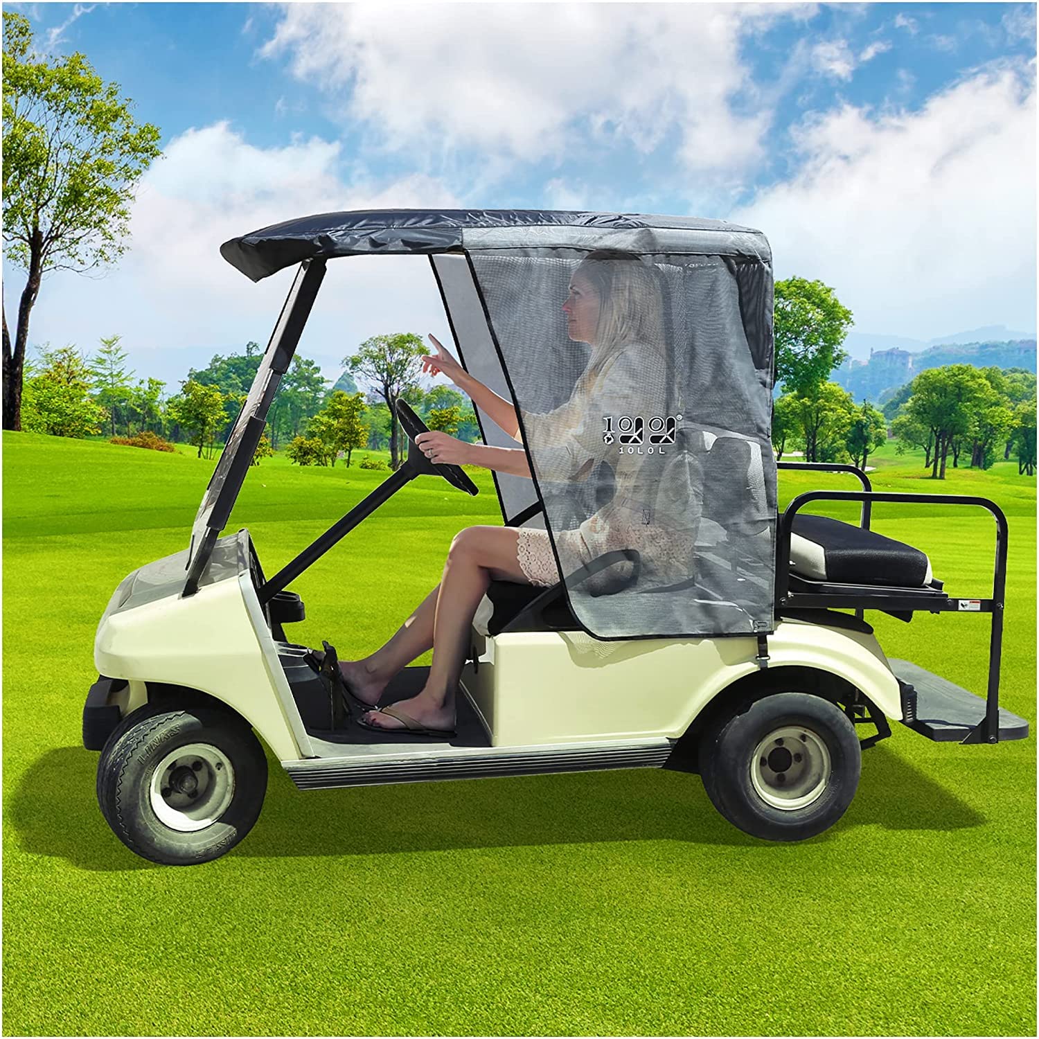 10L0L Golf Cart Sun Shade Cover Fit Club Car DS, Superior UV Heat Blocking Polyester Mesh Sun Cover, Durable & Easy Install