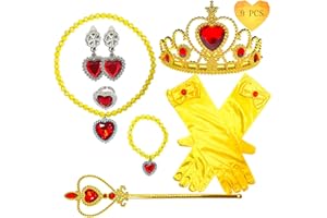 Princess Dress Up Accessories, 9 pcs Crown Bracelet Ring Earring Necklace Wand Crown Birthday Gifts Party Favors Cosplay Part