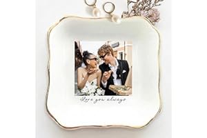 Personalized Photo Jewelry Dish for Wife or Girlfriend, Custom Text & Name Signature (e.g., Emma & Nick), 4 Inch Ceramic Ring