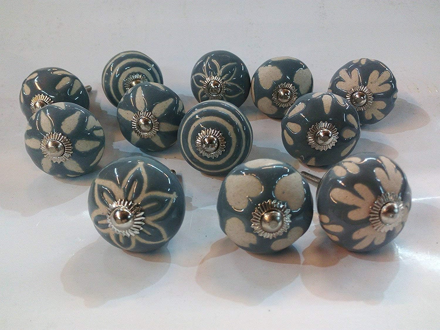 YourKart Interior Door Knobs Ceramic and Metal, White & Dark Grey, Set of 12