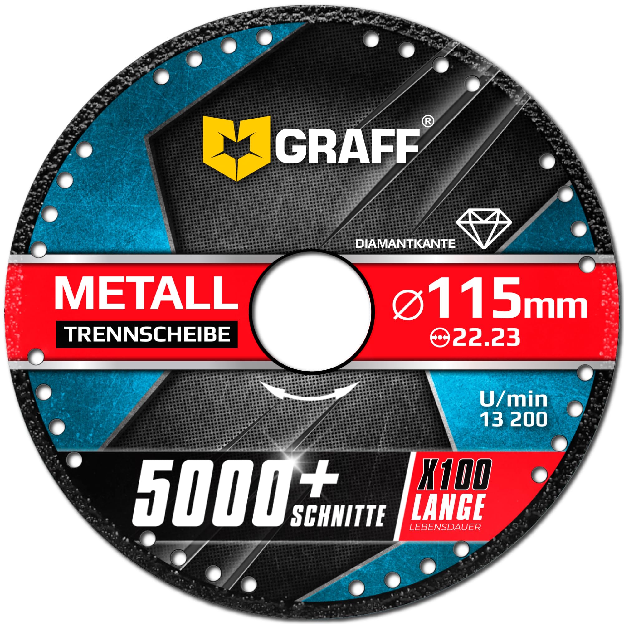 Metal Cutter GRAFF Black Cut Off Wheels 115mm - Diamond Metal Cutting Disc for Angle Grinder - 60x Longer Wheel Life